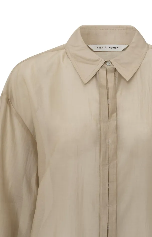 Blouse With Hidden Button Placket And Loose Fit Humus Beige Women YAYA Blouses