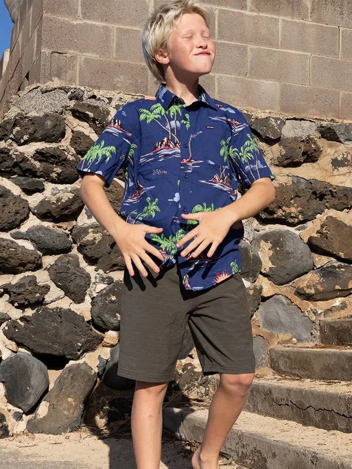Boys Shirts and Flannels Volcom Big Boys Isle Hoppa Short Sleeve 8211 Niagra
