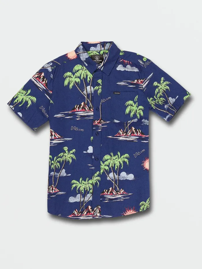 Boys Shirts and Flannels Volcom Big Boys Isle Hoppa Short Sleeve 8211 Niagra