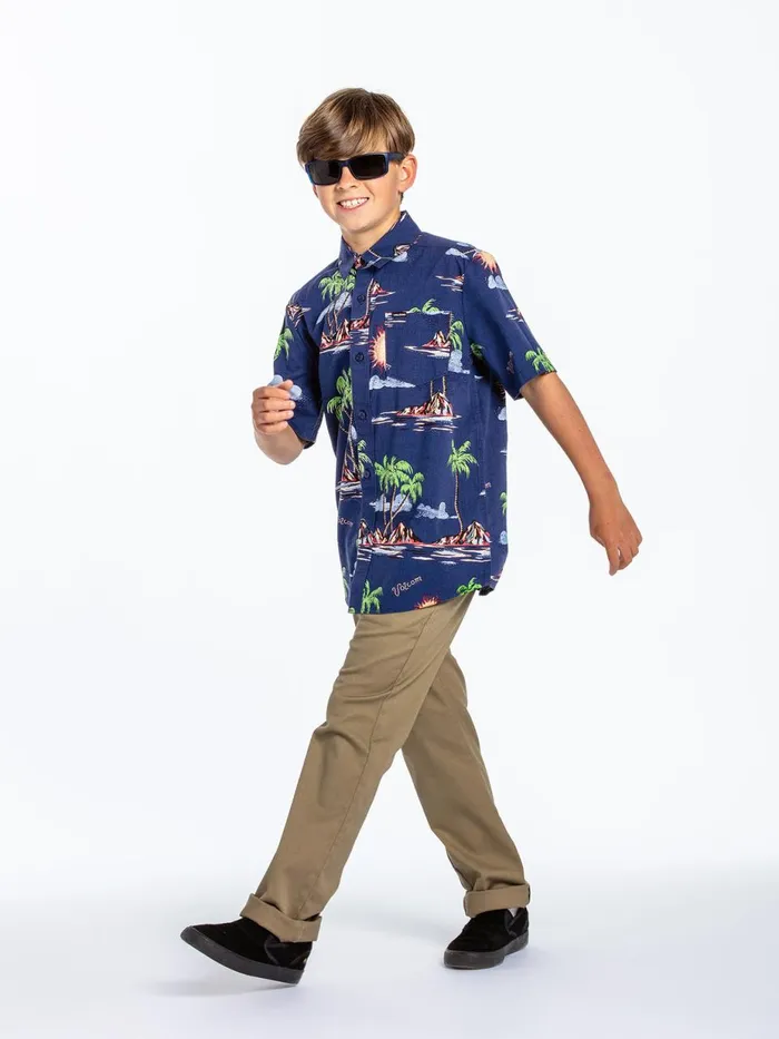 Boys Shirts and Flannels Volcom Big Boys Isle Hoppa Short Sleeve 8211 Niagra