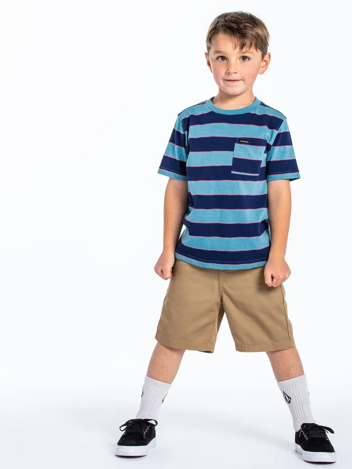 Boys Shirts and Flannels Volcom Little Boys Maxer Stripe Crew Short Sleeve 8211 Blueprint