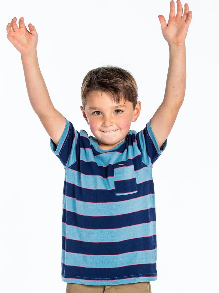 Boys Shirts and Flannels Volcom Little Boys Maxer Stripe Crew Short Sleeve 8211 Blueprint