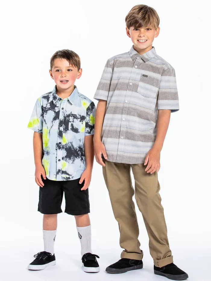 Boys Shirts and Flannels Volcom Little Boys Saturate Short Sleeve 8211 Lime Tie Dye