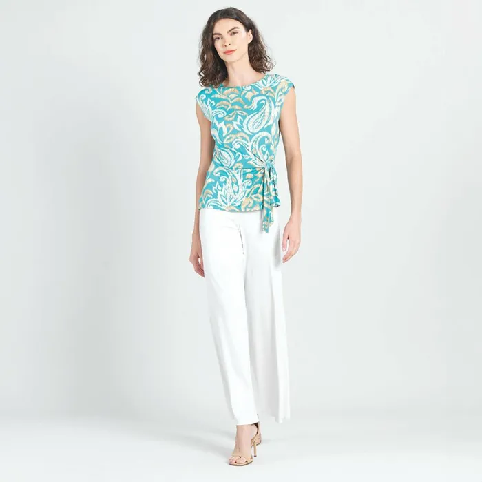 Butter Knit 8211 Cap Sleeve Side Tie Top 8211 Paisley LotusTurquoise 8211 Final Sale Women Clara Sunwoo Tops Tunics