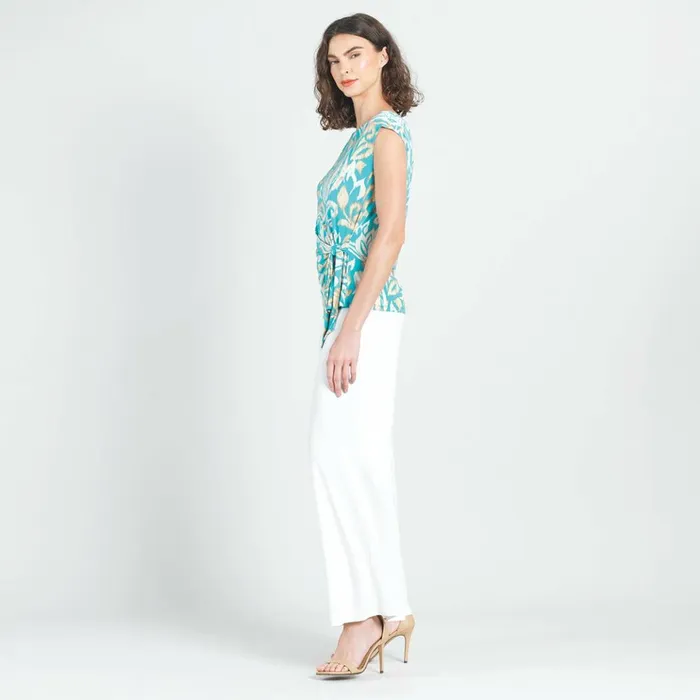 Butter Knit 8211 Cap Sleeve Side Tie Top 8211 Paisley LotusTurquoise 8211 Final Sale Women Clara Sunwoo Tops Tunics