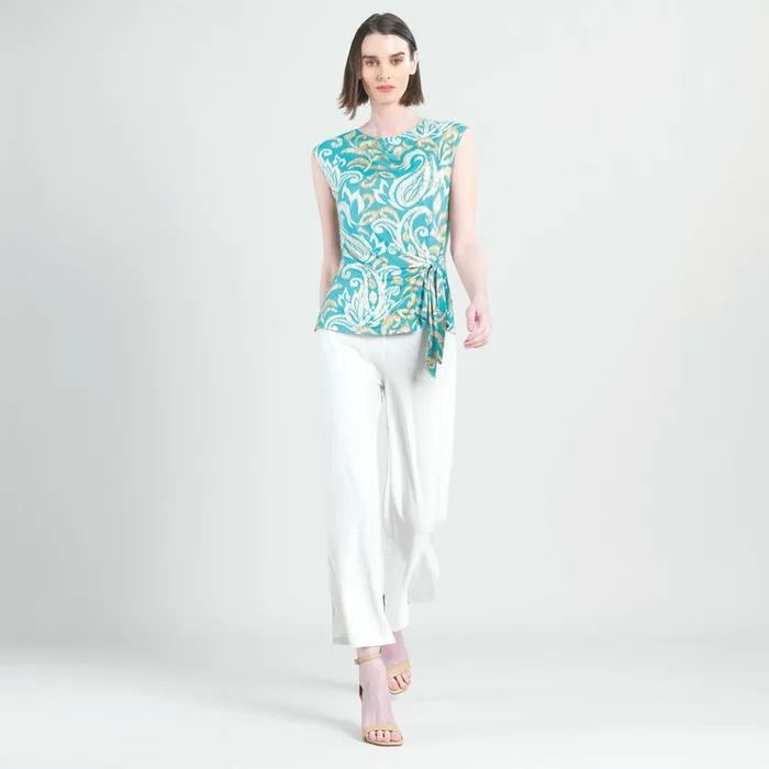Butter Knit 8211 Cap Sleeve Side Tie Top 8211 Paisley LotusTurquoise 8211 Final Sale Women Clara Sunwoo Tops Tunics