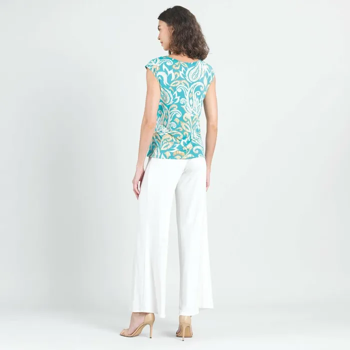 Butter Knit 8211 Cap Sleeve Side Tie Top 8211 Paisley LotusTurquoise 8211 Final Sale Women Clara Sunwoo Tops Tunics