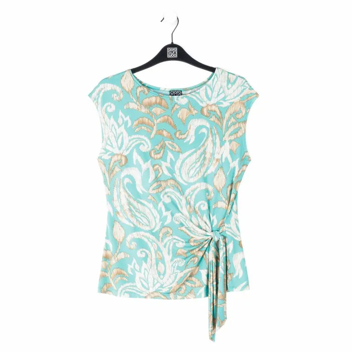 Butter Knit 8211 Cap Sleeve Side Tie Top 8211 Paisley LotusTurquoise 8211 Final Sale Women Clara Sunwoo Tops Tunics