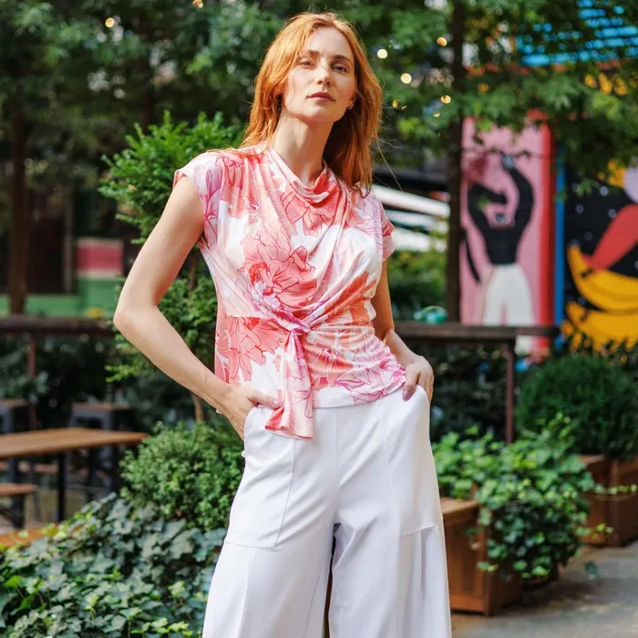 Butter Knit 8211 Drape Neck Loop Front Top 8211 Sunset Petals Women Clara Sunwoo Spring Collection