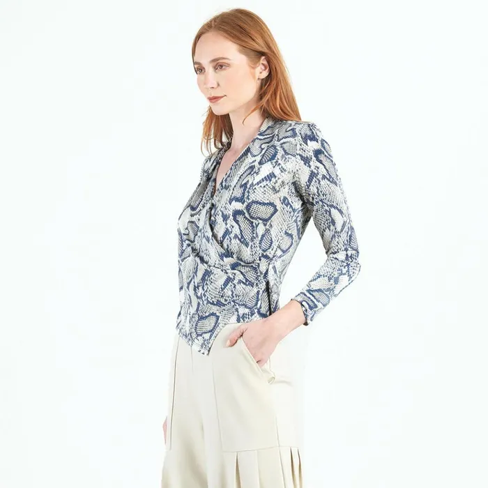 Butter Knit 8211 Long Sleeve Crossover Faux Wrap Top 8211 Python Scale 8211 Final Sale Women Clara Sunwoo Tops Tunics