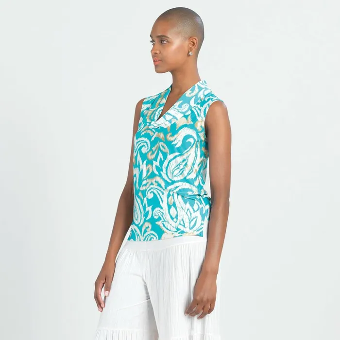 Butter Knit 8211 Sleeveless Draped Cowl Neck Top 8211 Paisley Lotus 8211 Final Sale Women Clara Sunwoo Tops Tunics