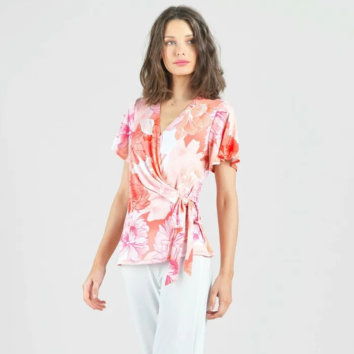 Butter Knit 8211 Surplice Faux Wrap Side Tie Top 8211 Sunset Petals Women Clara Sunwoo Tops Tunics
