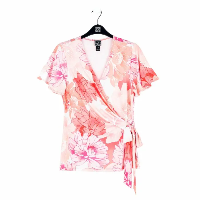 Butter Knit 8211 Surplice Faux Wrap Side Tie Top 8211 Sunset Petals Women Clara Sunwoo Tops Tunics