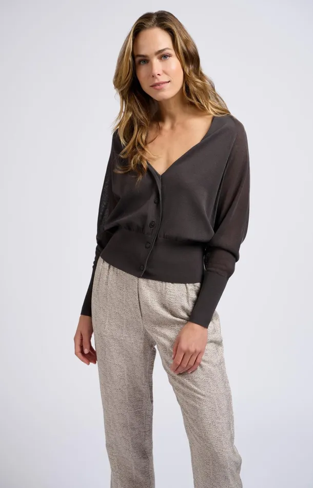 Cardigan With Vneck And Long Sleeves In Regular Fit Licorice Black Women YAYA Cardigans Cardigan With Vneck And Long Sleeves In Regular Fit Licorice Black Women YAYA Cardigans
