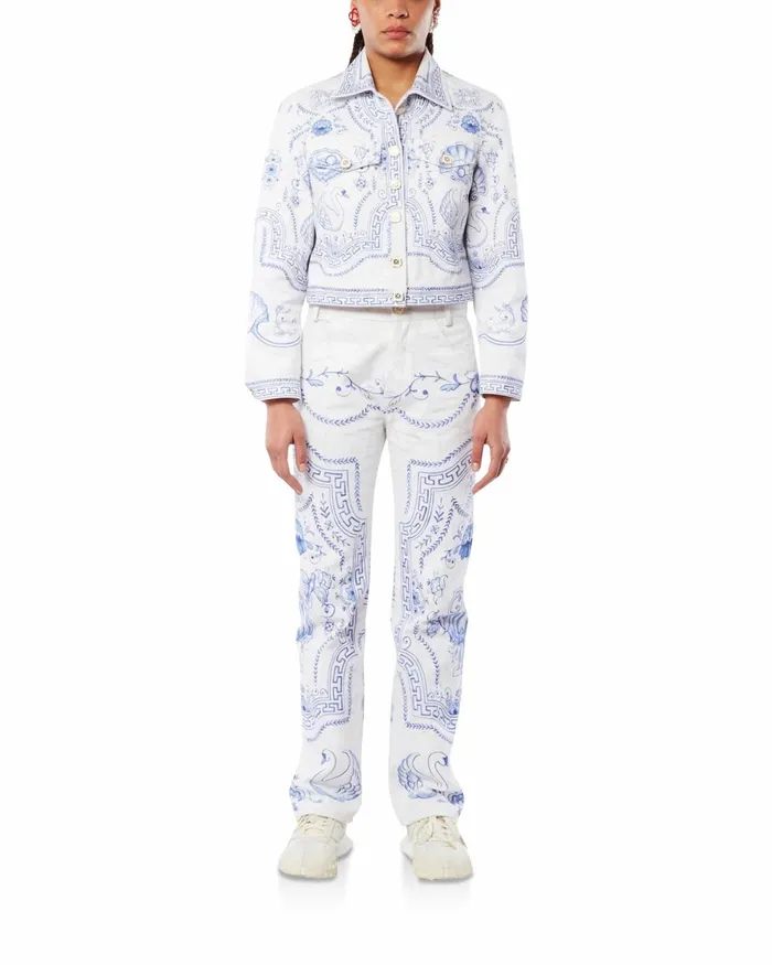 Casablanca Paris Denim Plat A Dessert Blanc Printed Straight Leg Jeans 8211 Women