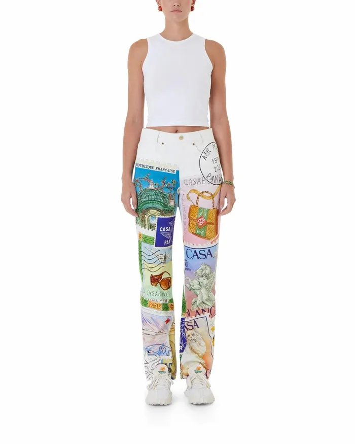 Casablanca Paris Denim Souvenirs De Vacances Printed Straight Leg Jeans 8211 Women