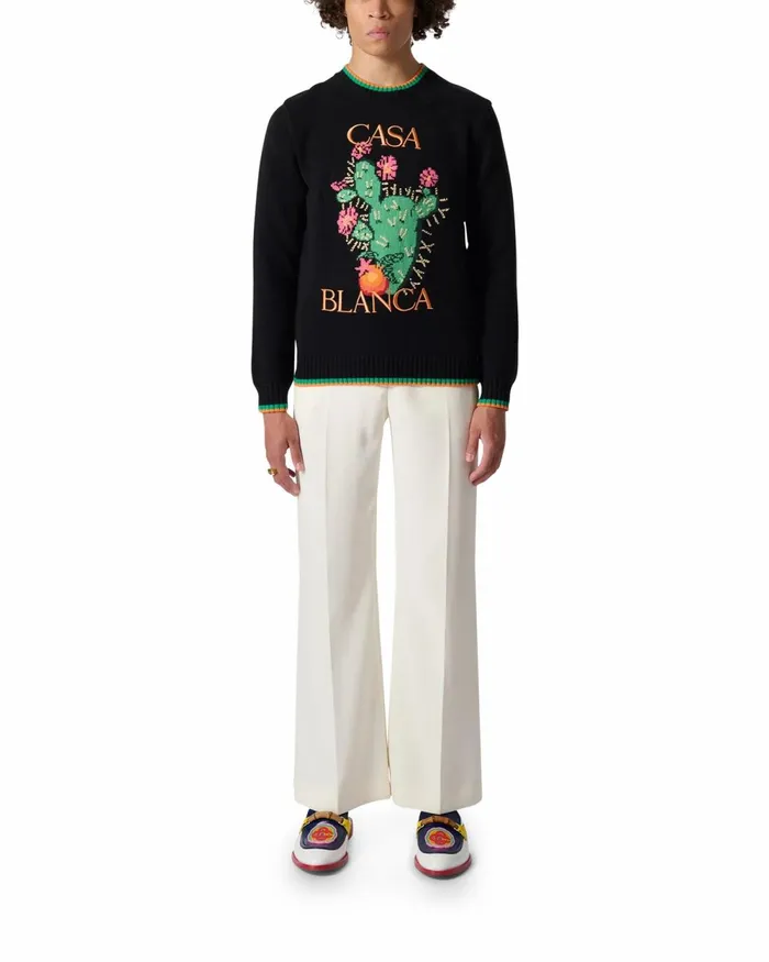 Casablanca Paris Knitwear Cactus Et Orange Intarsia Sweater 8211 Men Casablanca Paris Knitwear Cactus Et Orange Intarsia Sweater 8211 Men