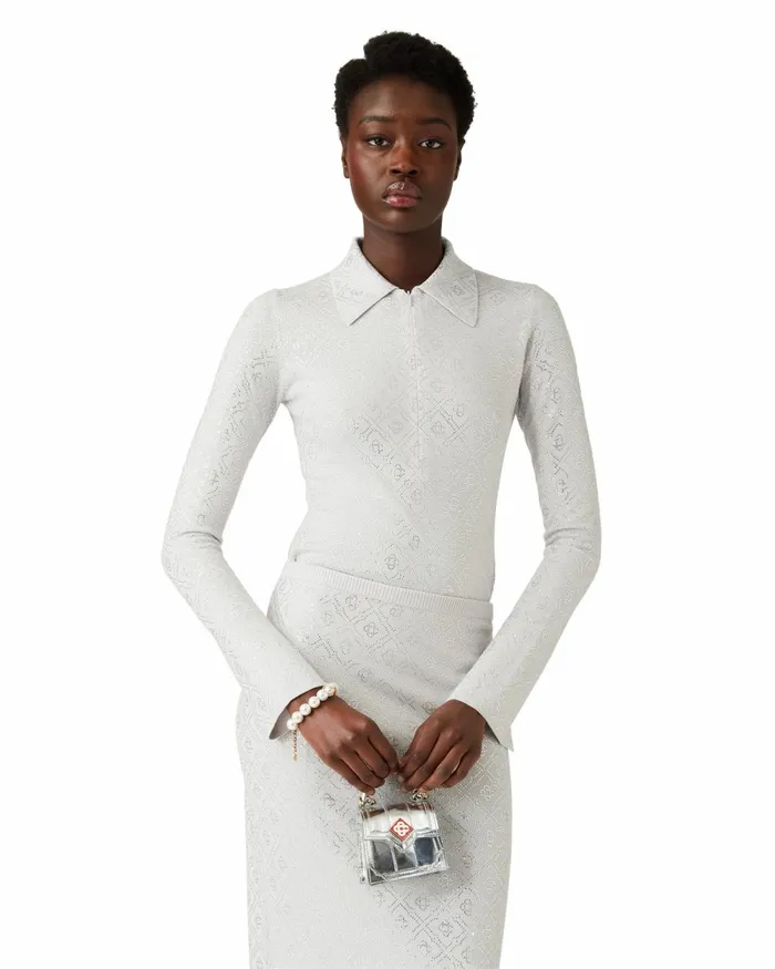 Casablanca Paris Knitwear Crystal Monogram Knit Bodysuit 8211 Women