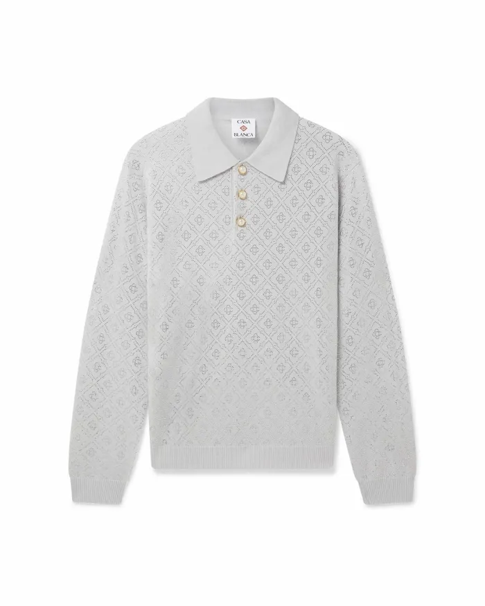 Casablanca Paris Knitwear Crystal Monogram Knit Polo Shirt 8211 Men