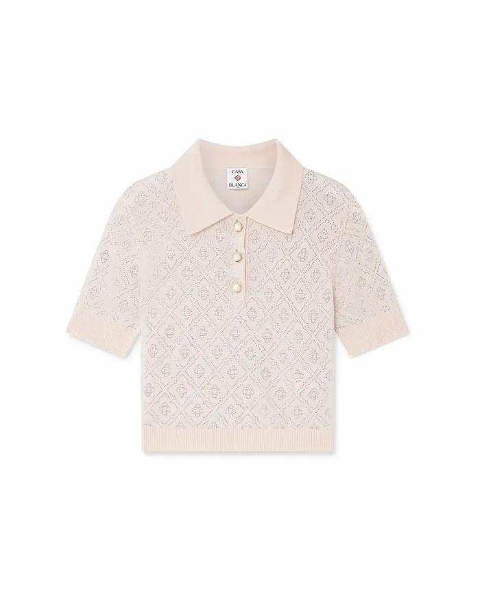 Casablanca Paris Knitwear Crystal Monogram Knit Polo Shirt 8211 Women