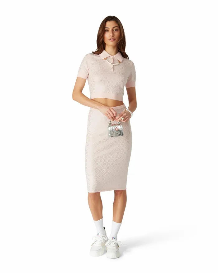 Casablanca Paris Knitwear Crystal Monogram Knit Polo Shirt 8211 Women