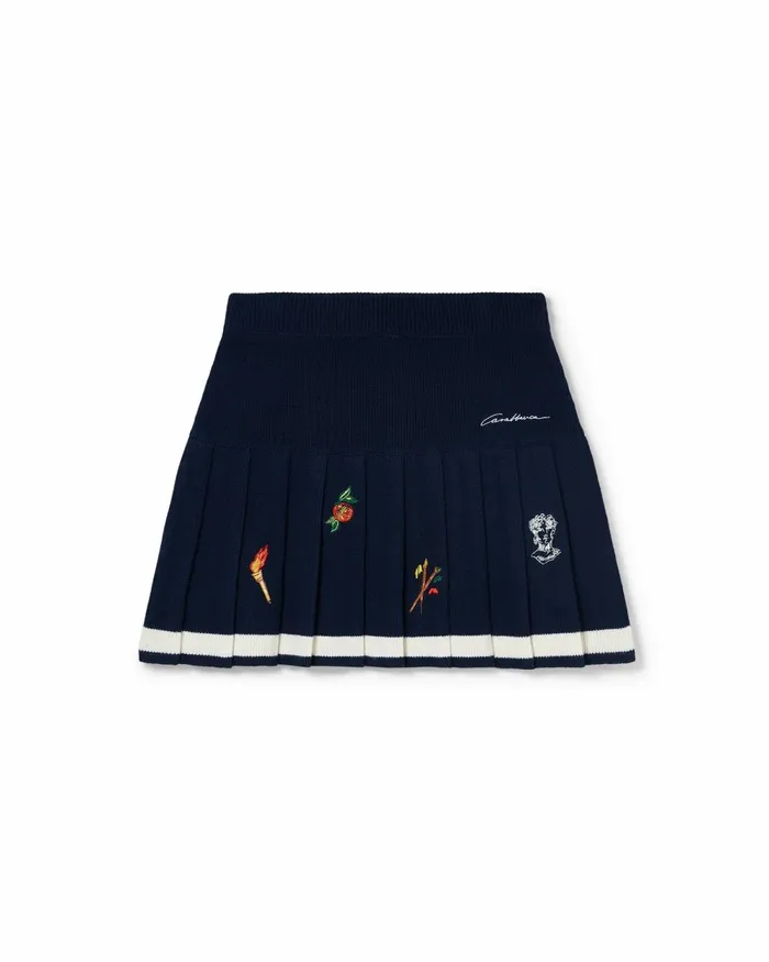 Casablanca Paris Knitwear Embroidered Motif Wool Cashmere Pleated Skirt 8211 Women