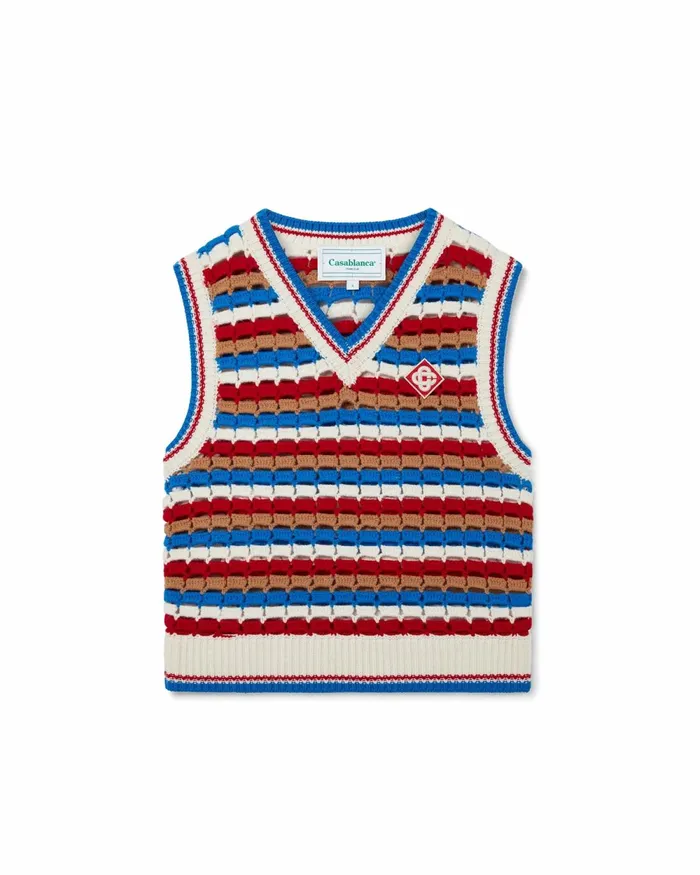 Casablanca Paris Knitwear Multi Stripe Crochet Stripe Vest 8211 Women