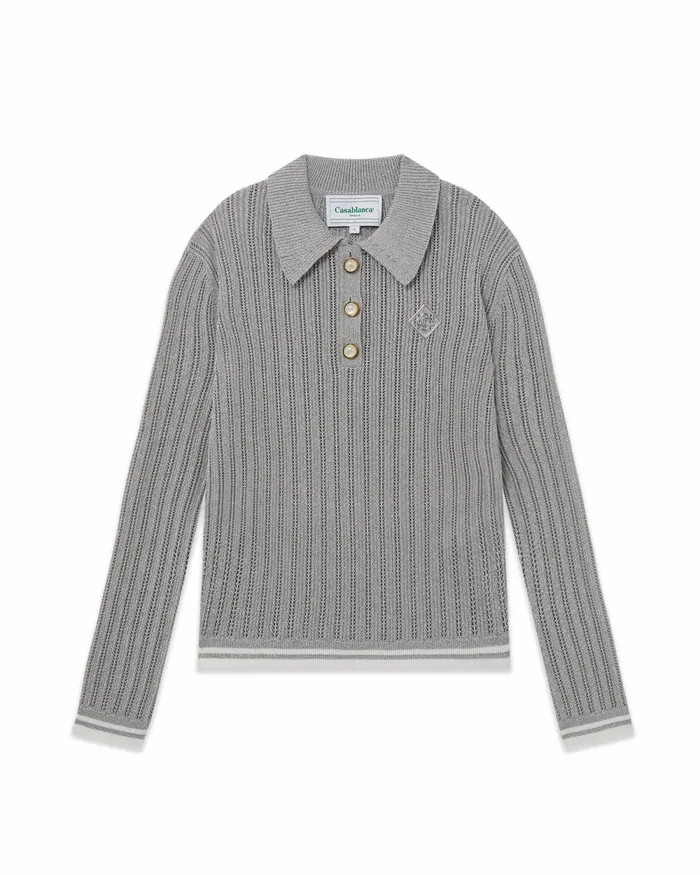 Casablanca Paris Knitwear Silver Long Sleeve Polo Shirt 8211 Women