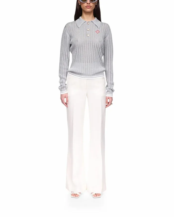 Casablanca Paris Knitwear Silver Long Sleeve Polo Shirt 8211 Women