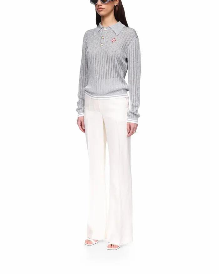 Casablanca Paris Knitwear Silver Long Sleeve Polo Shirt 8211 Women