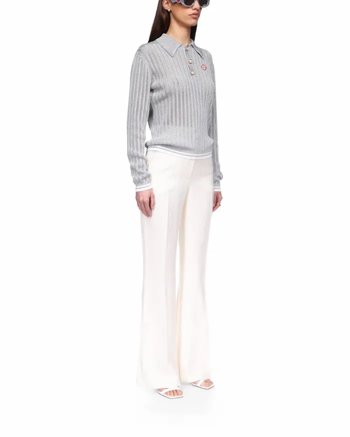 Casablanca Paris Knitwear Silver Long Sleeve Polo Shirt 8211 Women