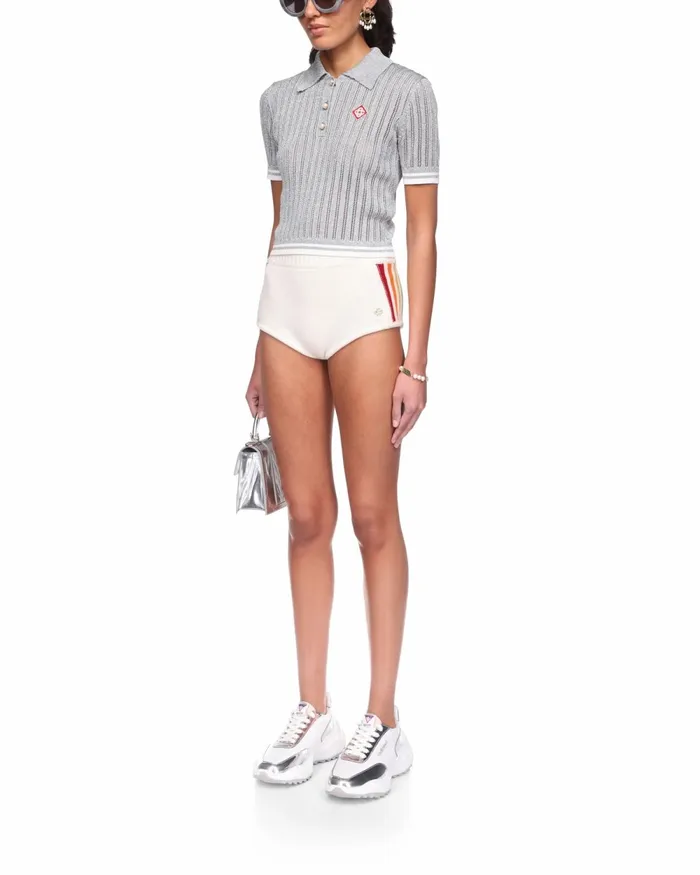 Casablanca Paris Knitwear Silver Short Sleeve Polo Shirt 8211 Women