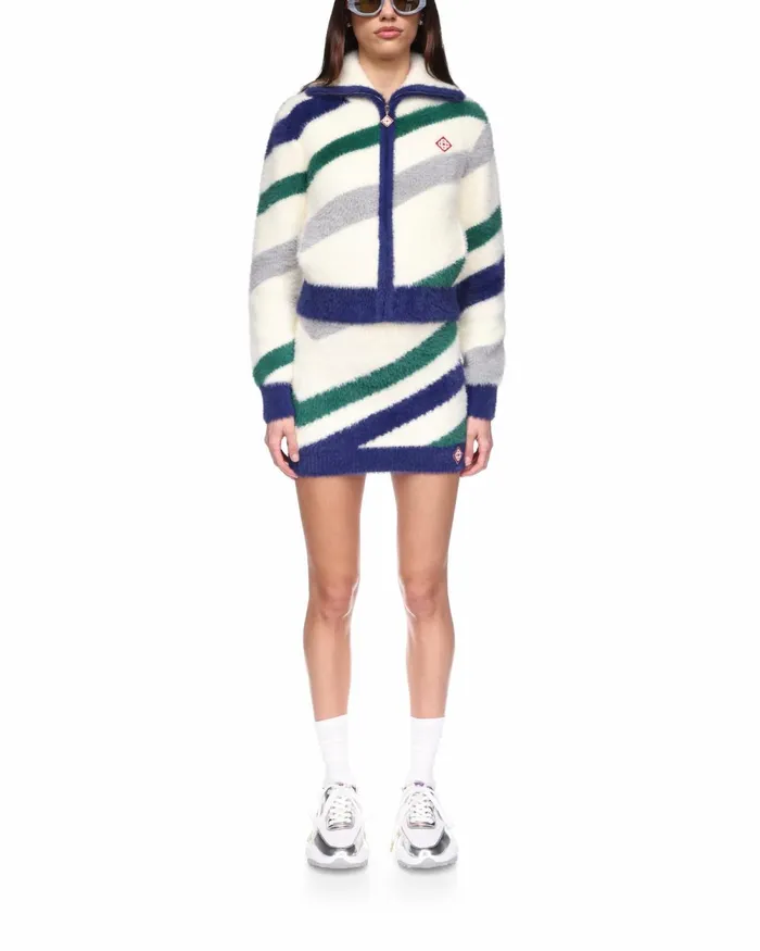 Casablanca Paris Knitwear Striped Fluffy Zip Up Jumper 8211 Women