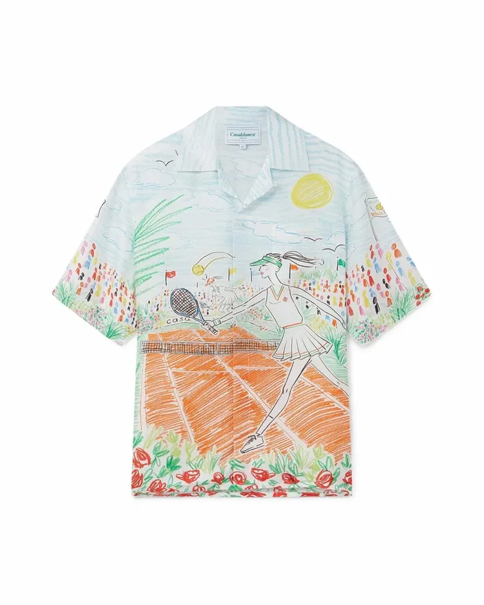 Casablanca Paris Shirts Court De Tennis Fleurie Silk Shirt 8211 Men