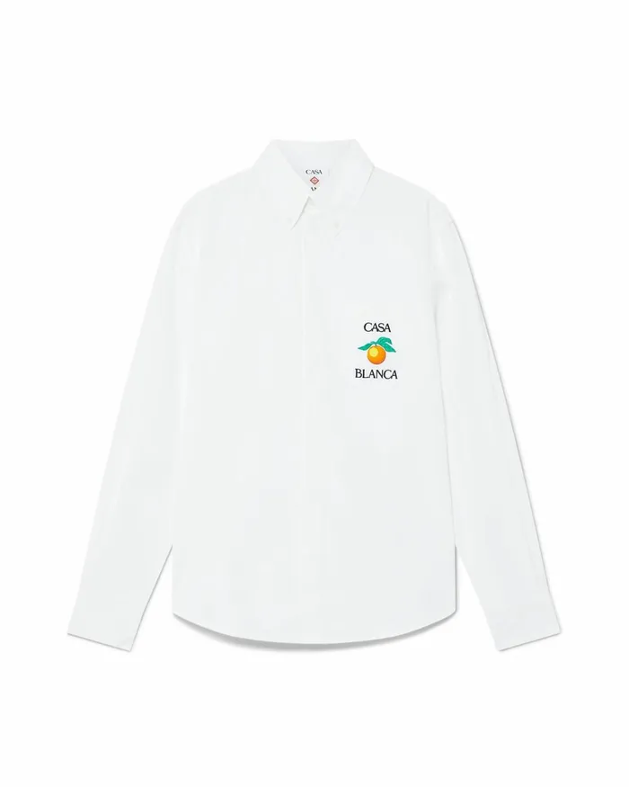 Casablanca Paris Shirts Embroidered Orange Oxford Shirt 8211 MenWomen