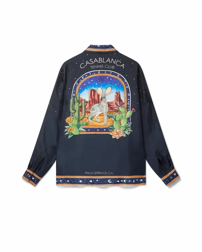 Casablanca Paris Shirts L039Arche Du Desert Nuit Cuban Collar Silk Shirt 8211 Men