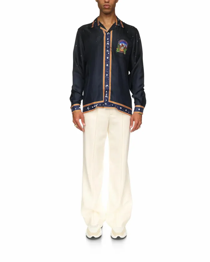 Casablanca Paris Shirts L039Arche Du Desert Nuit Cuban Collar Silk Shirt 8211 Men