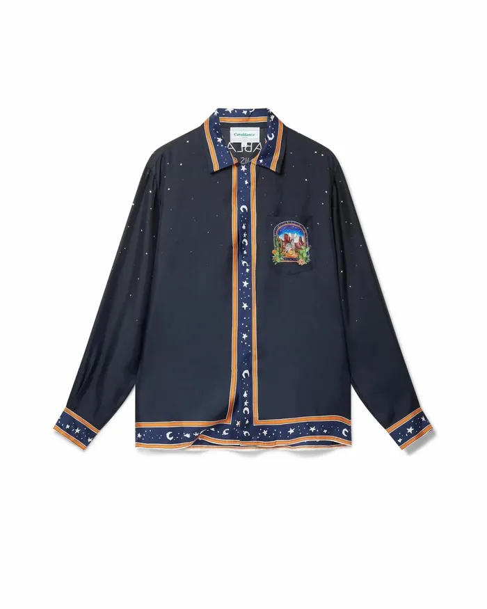 Casablanca Paris Shirts L039Arche Du Desert Nuit Cuban Collar Silk Shirt 8211 Men