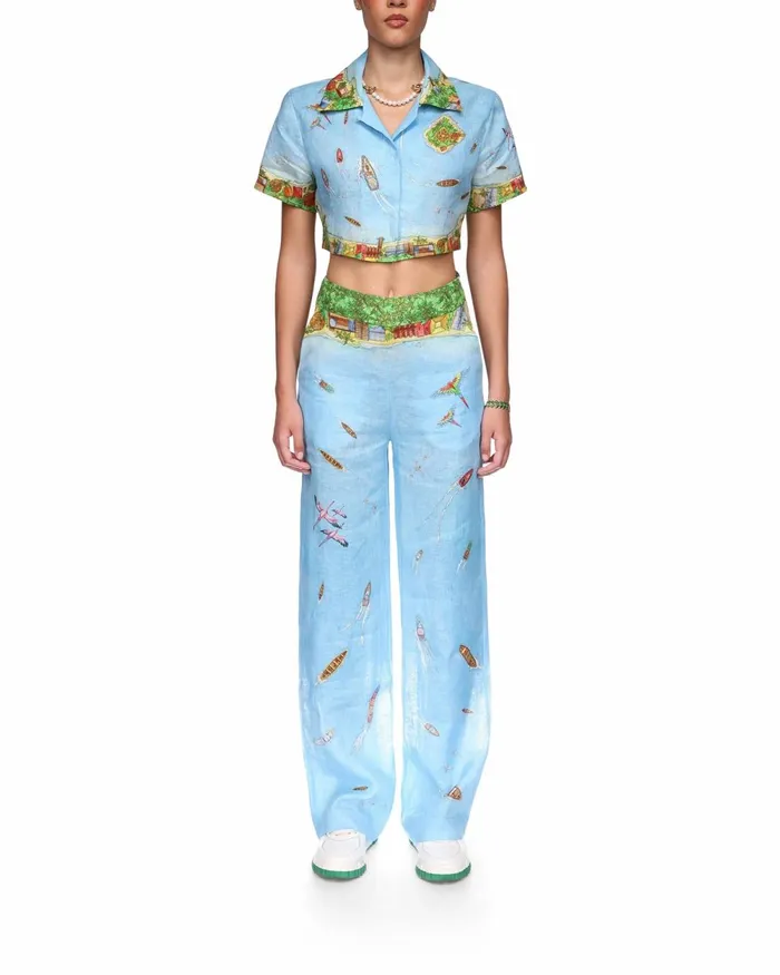 Casablanca Paris Shirts Maison Sur Piloti Cropped Linen Shirt 8211 Women