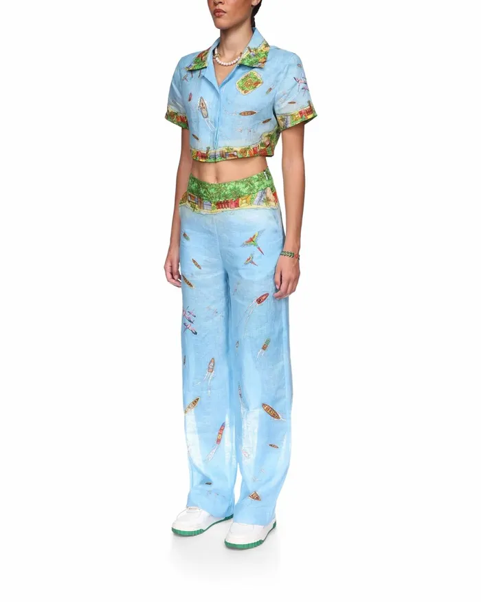 Casablanca Paris Shirts Maison Sur Piloti Cropped Linen Shirt 8211 Women