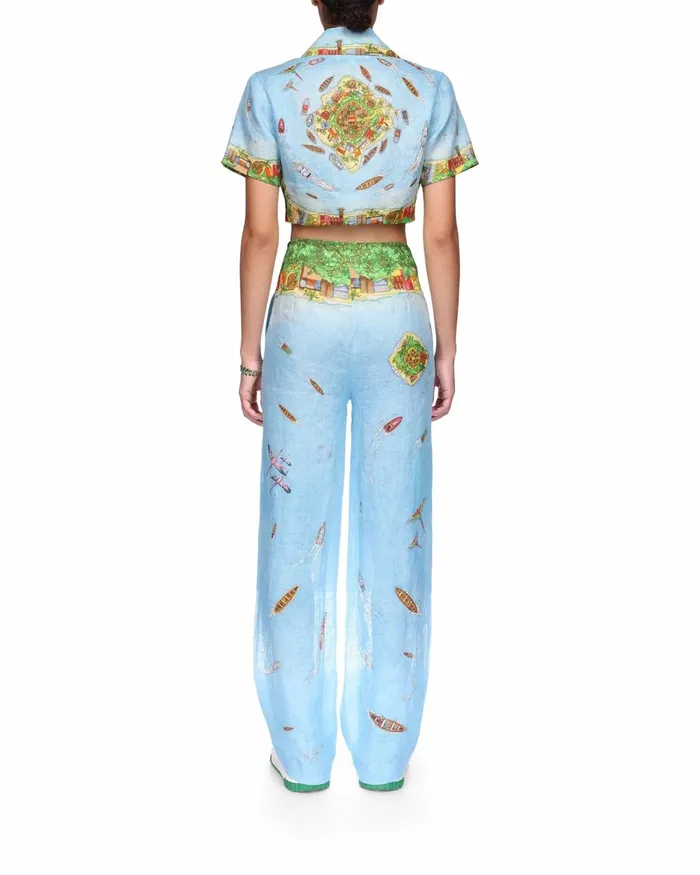 Casablanca Paris Shirts Maison Sur Piloti Cropped Linen Shirt 8211 Women