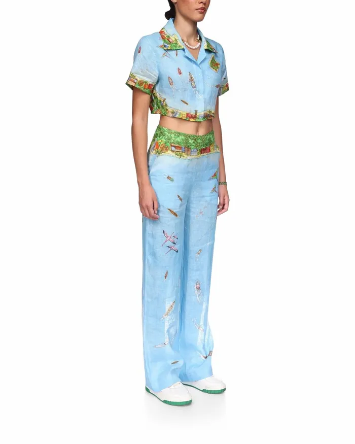 Casablanca Paris Shirts Maison Sur Piloti Cropped Linen Shirt 8211 Women