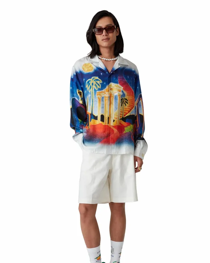 Casablanca Paris Shirts Midnight Acropolis Silk Shirt 8211 MenWomen