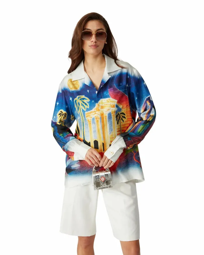 Casablanca Paris Shirts Midnight Acropolis Silk Shirt 8211 MenWomen