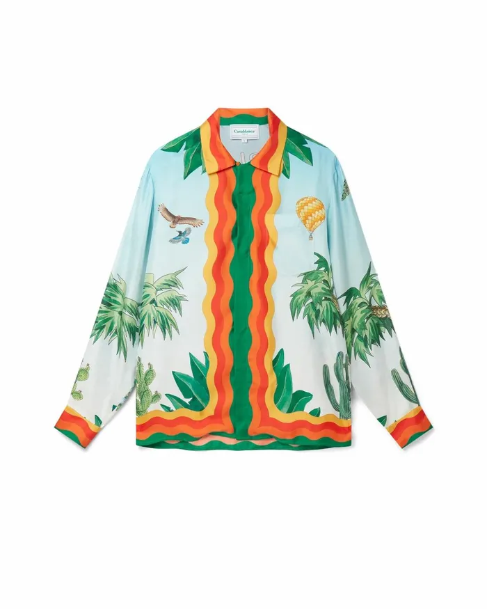 Casablanca Paris Shirts Palm Springs Tennis Club Cuban Collar Silk Shirt 8211 Men
