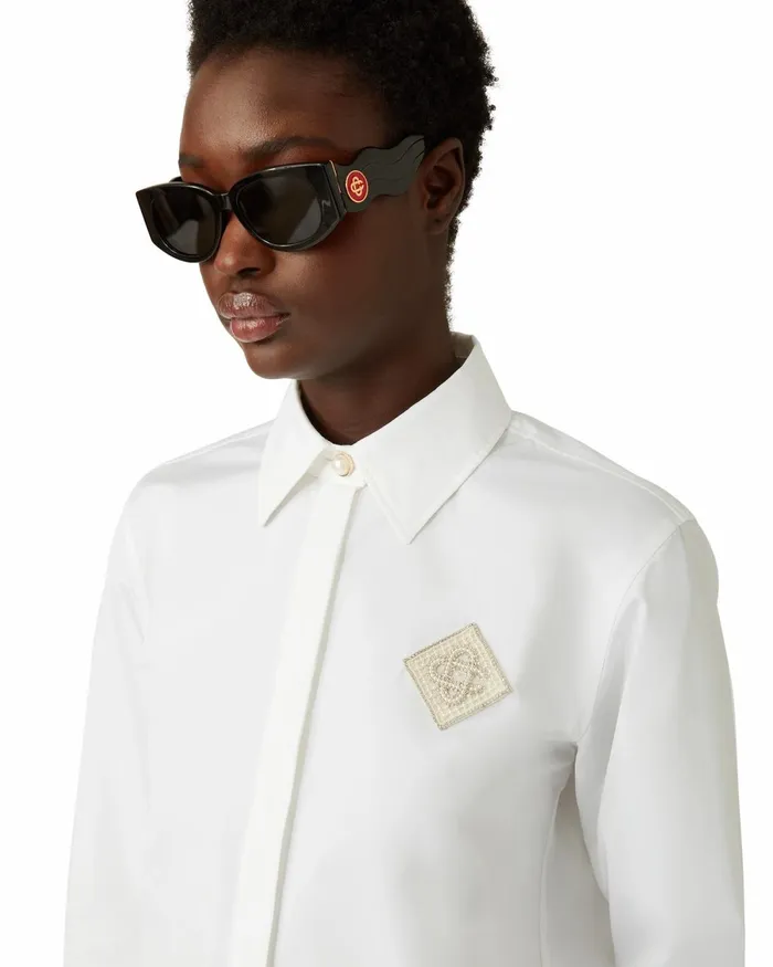 Casablanca Paris Shirts Pearl Diamond Patch Cotton Shirt 8211 Women