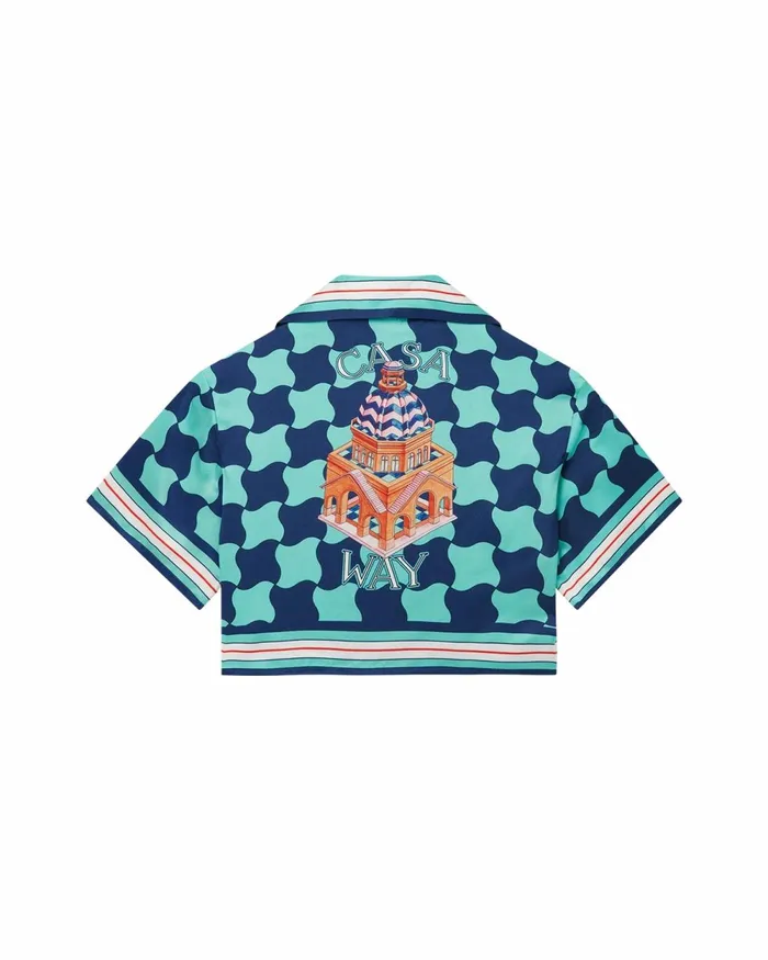 Casablanca Paris Shirts Pool Tile Cropped Silk Shirt 8211 Women