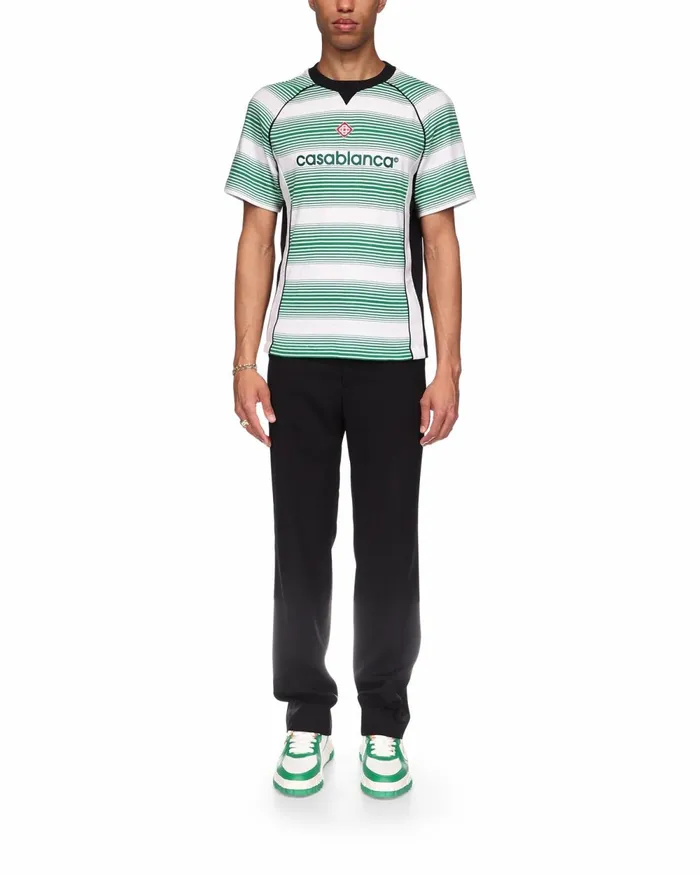 Casablanca Paris TShirts Gradient Stripe Panelled Football TShirt 8211 MenWomen Casablanca Paris TShirts Gradient Stripe Panelled Football TShirt 8211 MenWomen