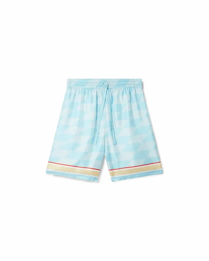 Casablanca Paris Trousers and Shorts Damiers Et Cygne Bleu Silk Shorts 8211 Men Casablanca Paris Trousers and Shorts Damiers Et Cygne Bleu Silk Shorts 8211 Men