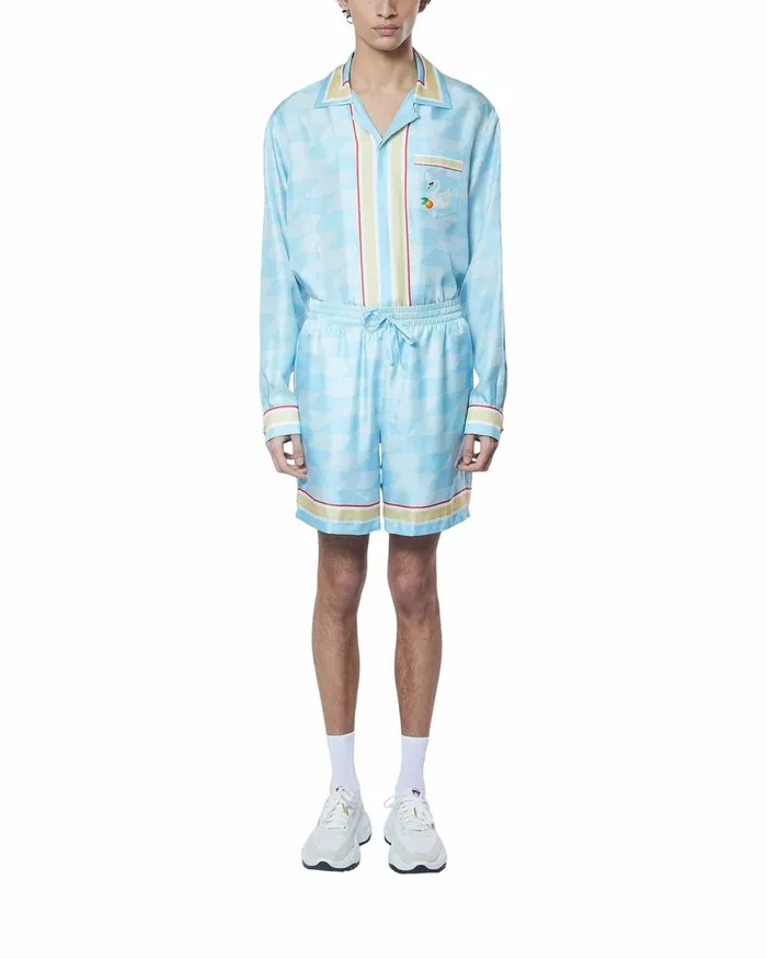 Casablanca Paris Trousers and Shorts Damiers Et Cygne Bleu Silk Shorts 8211 Men